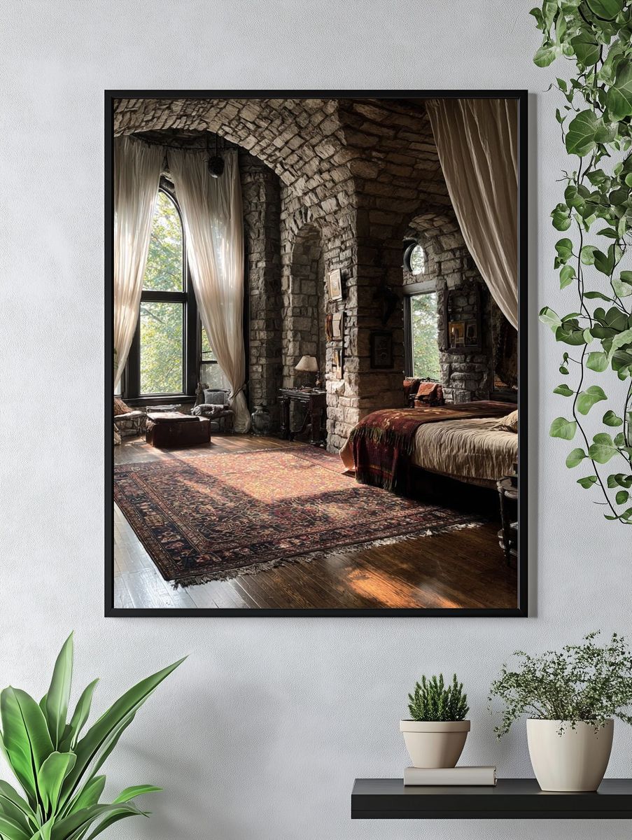Cozy Stone Bedroom — Fine Art Print. — room view 4