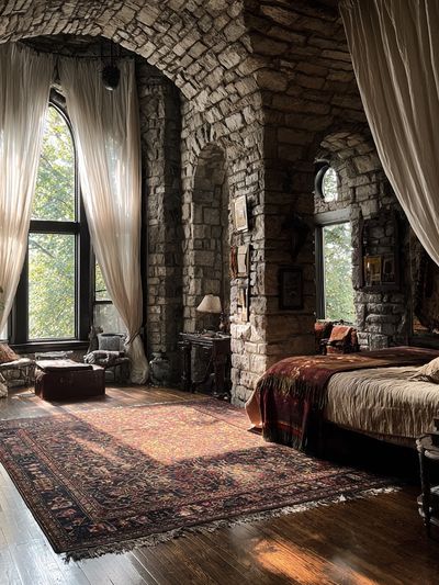 Cozy Stone Bedroom — Fine Art Print. poster