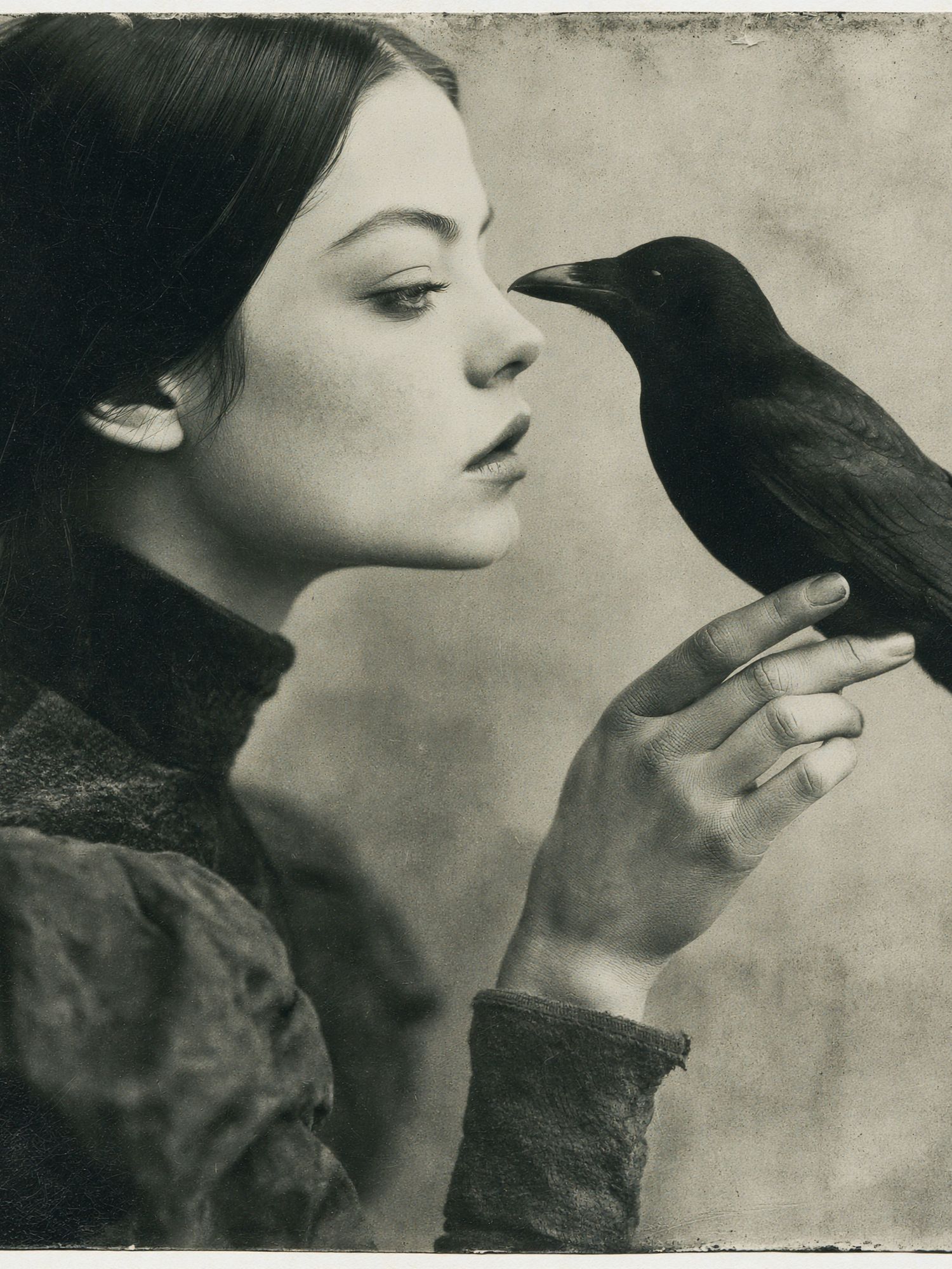 Girl and Crow Vintage Print. poster — fine-art art