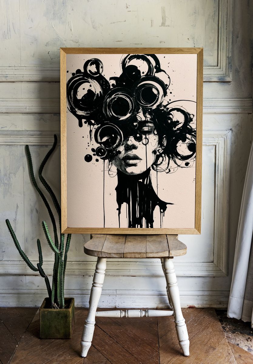 Abstract Ink Portrait Poster. room preview