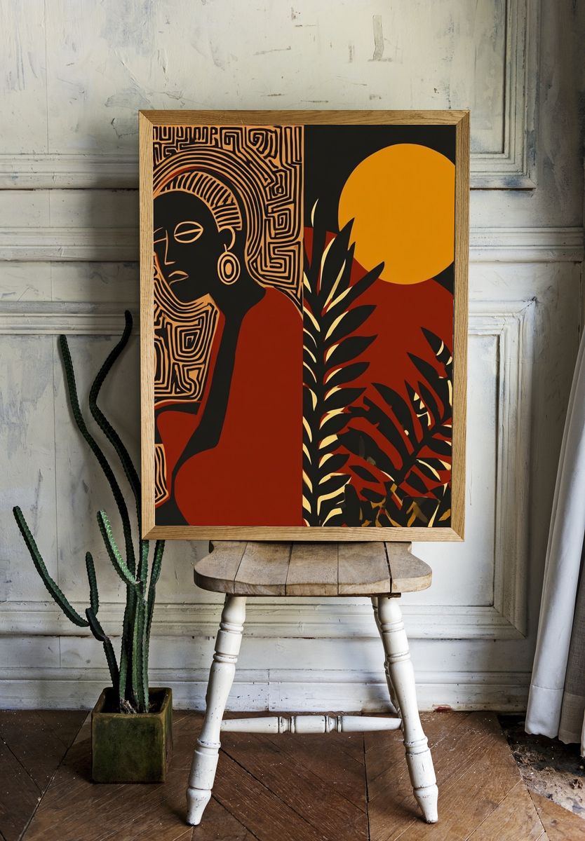 Abstract Woman with Sun — Fine Art Print room preview