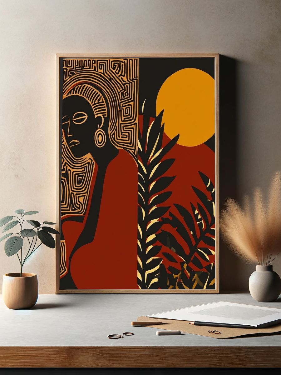 Abstract Woman with Sun — Fine Art Print. — room view 2