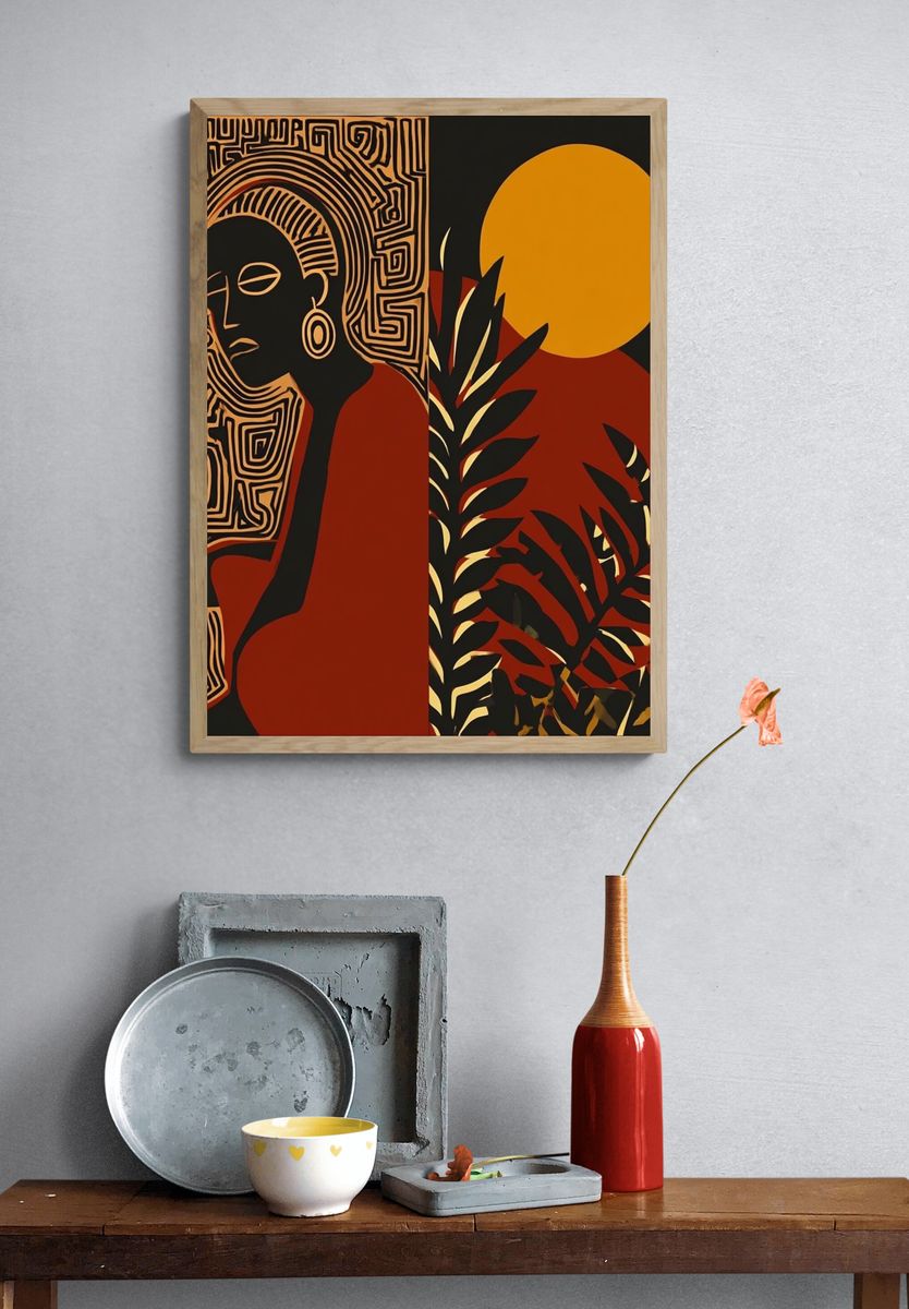 Abstract Woman with Sun — Fine Art Print. — room view 3