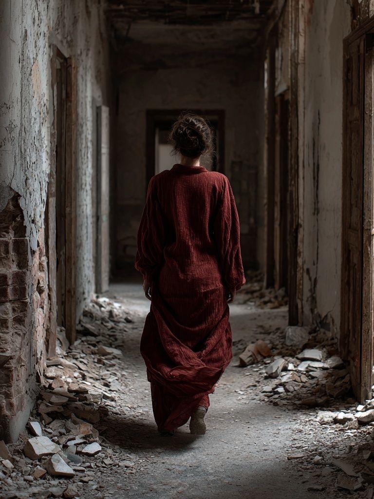 Woman in Abandoned Hallway — Fine Art Print. poster detail