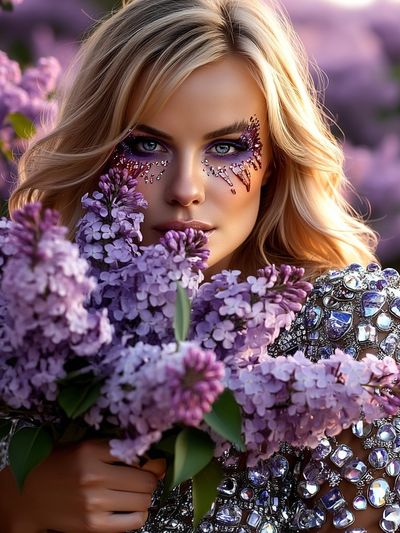 Woman with Lilacs — Fine Art Print. poster