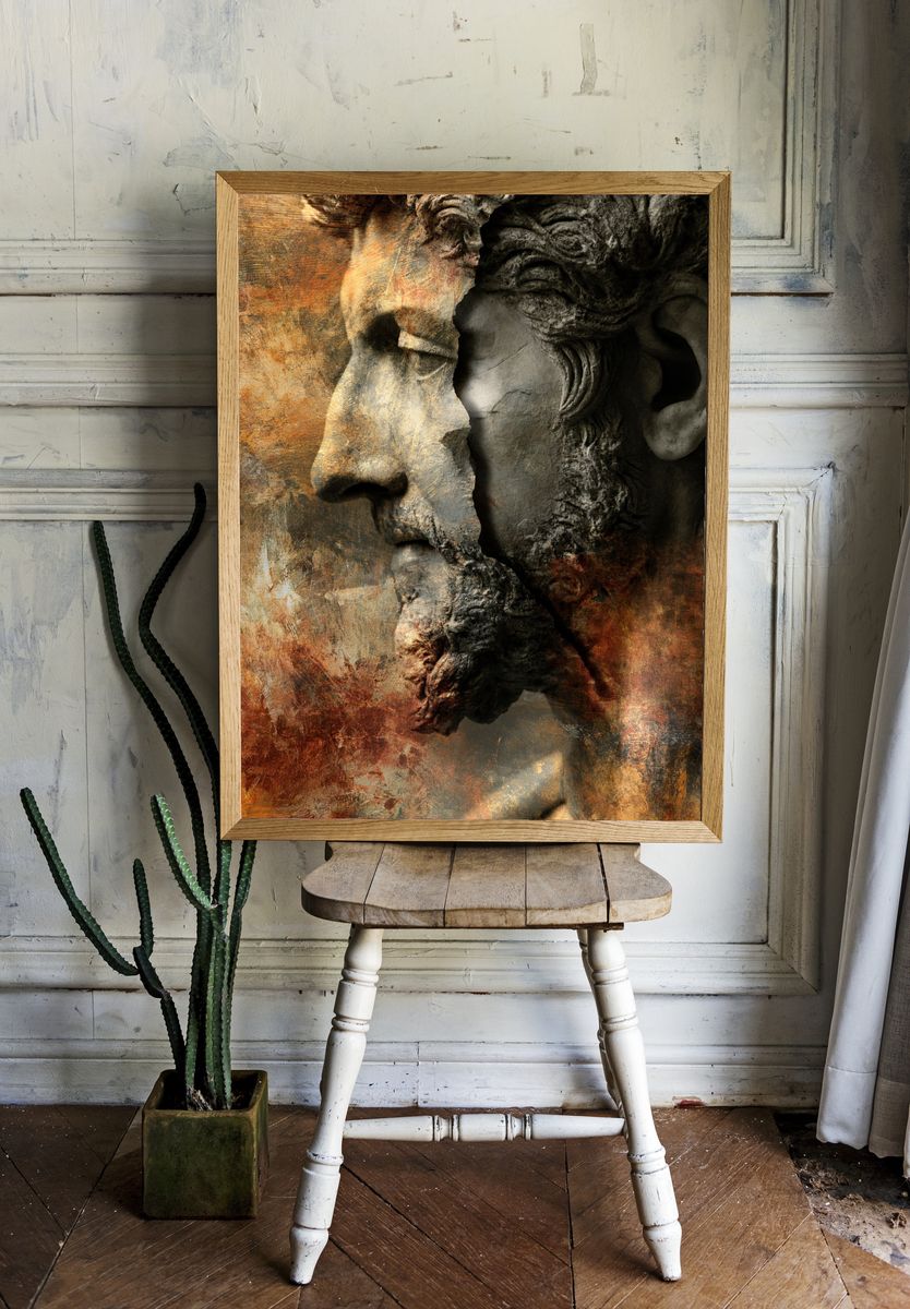 Classical Stone Face Abstract Print. room preview