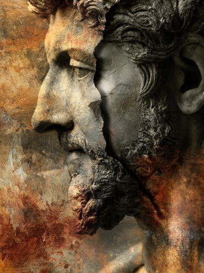 Classical Stone Face Abstract Print.