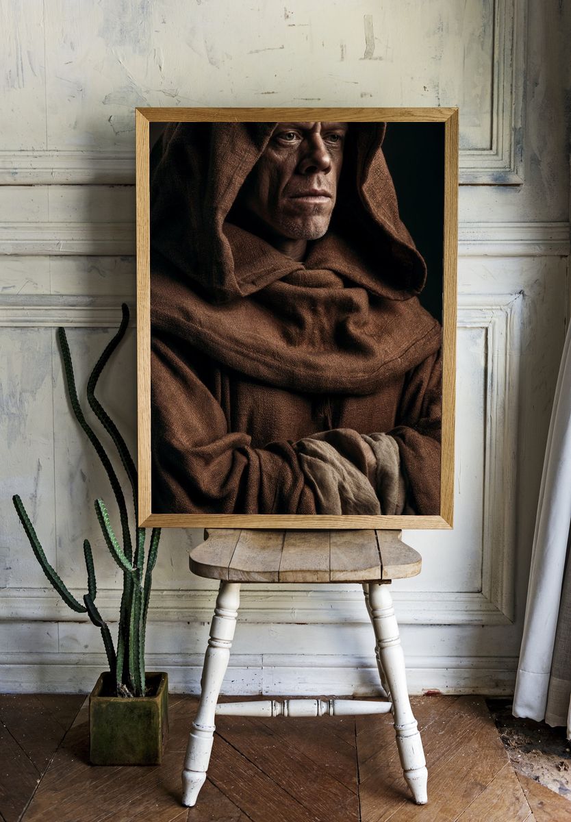 Monastic Hooded Portrait Print. room preview