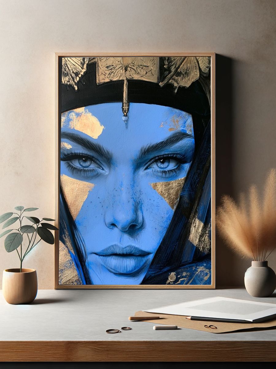 Blue Goddess Portrait Print. — room view 2