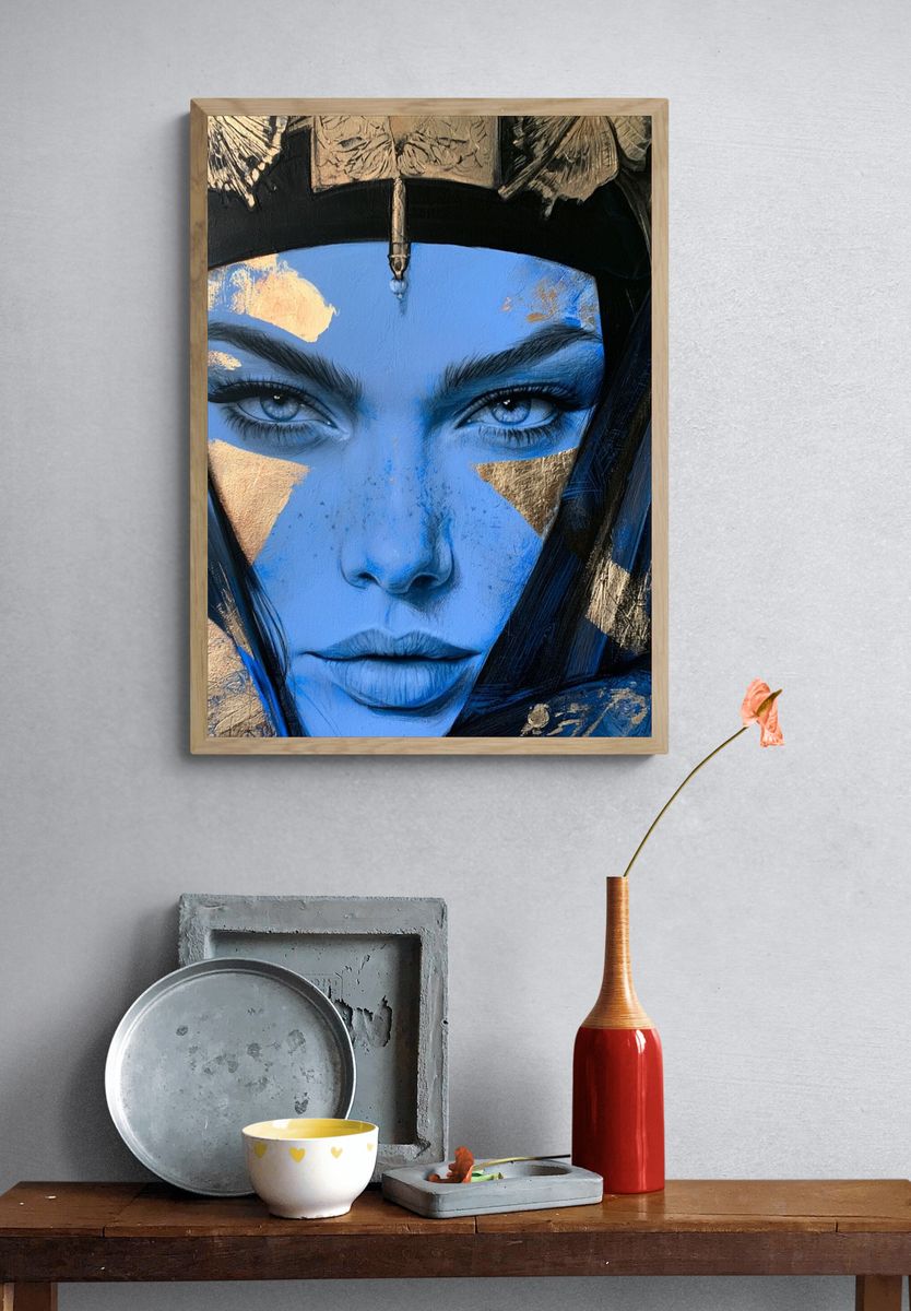 Blue Goddess Portrait Print. — room view 3