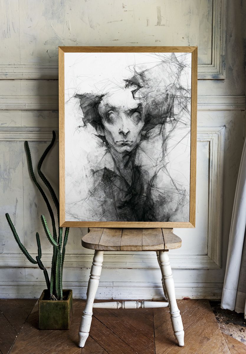 Surreal Ink Portrait Poster. — room view 1