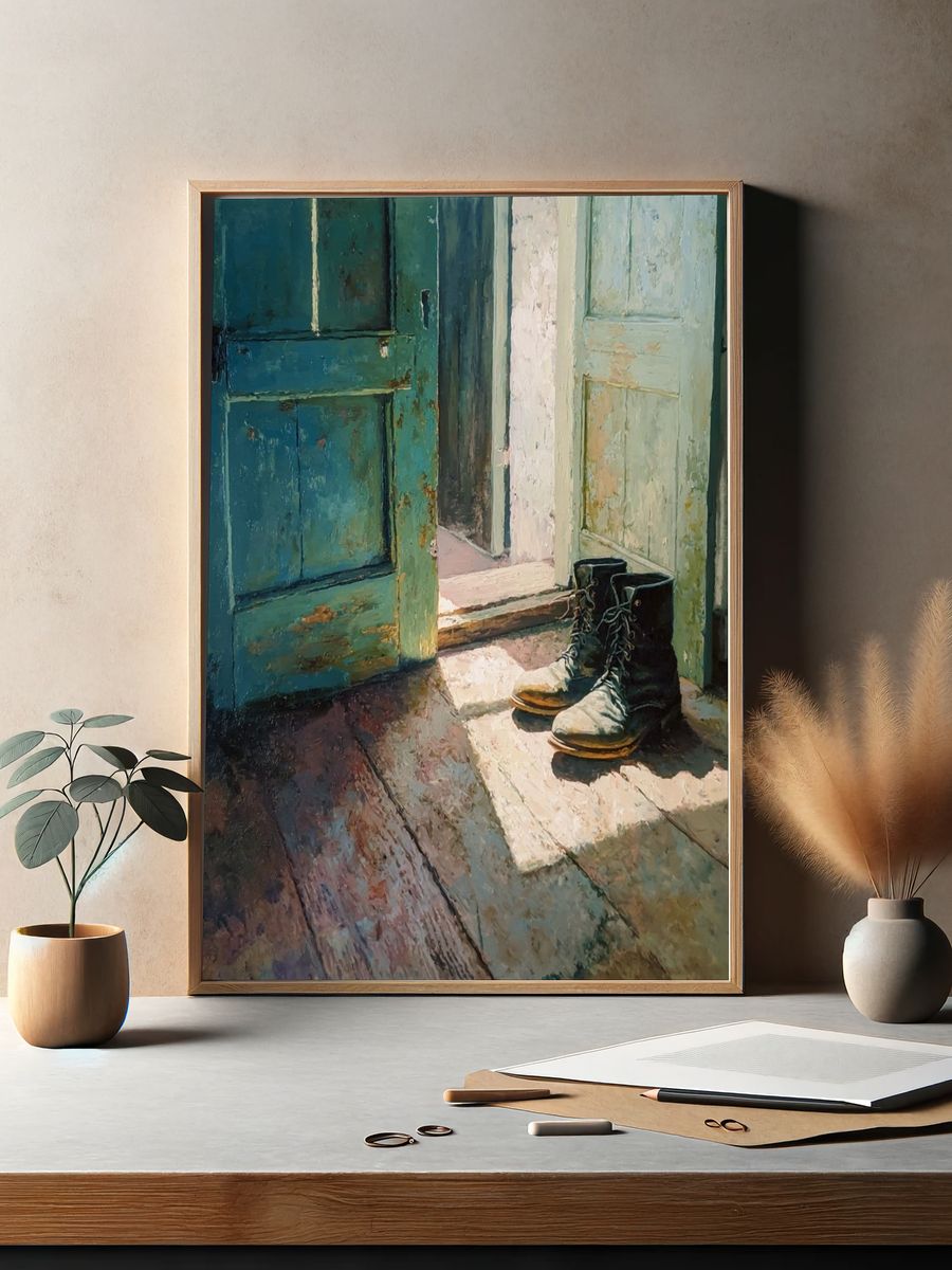 Boots at the Door — Fine Art Print. — room view 2