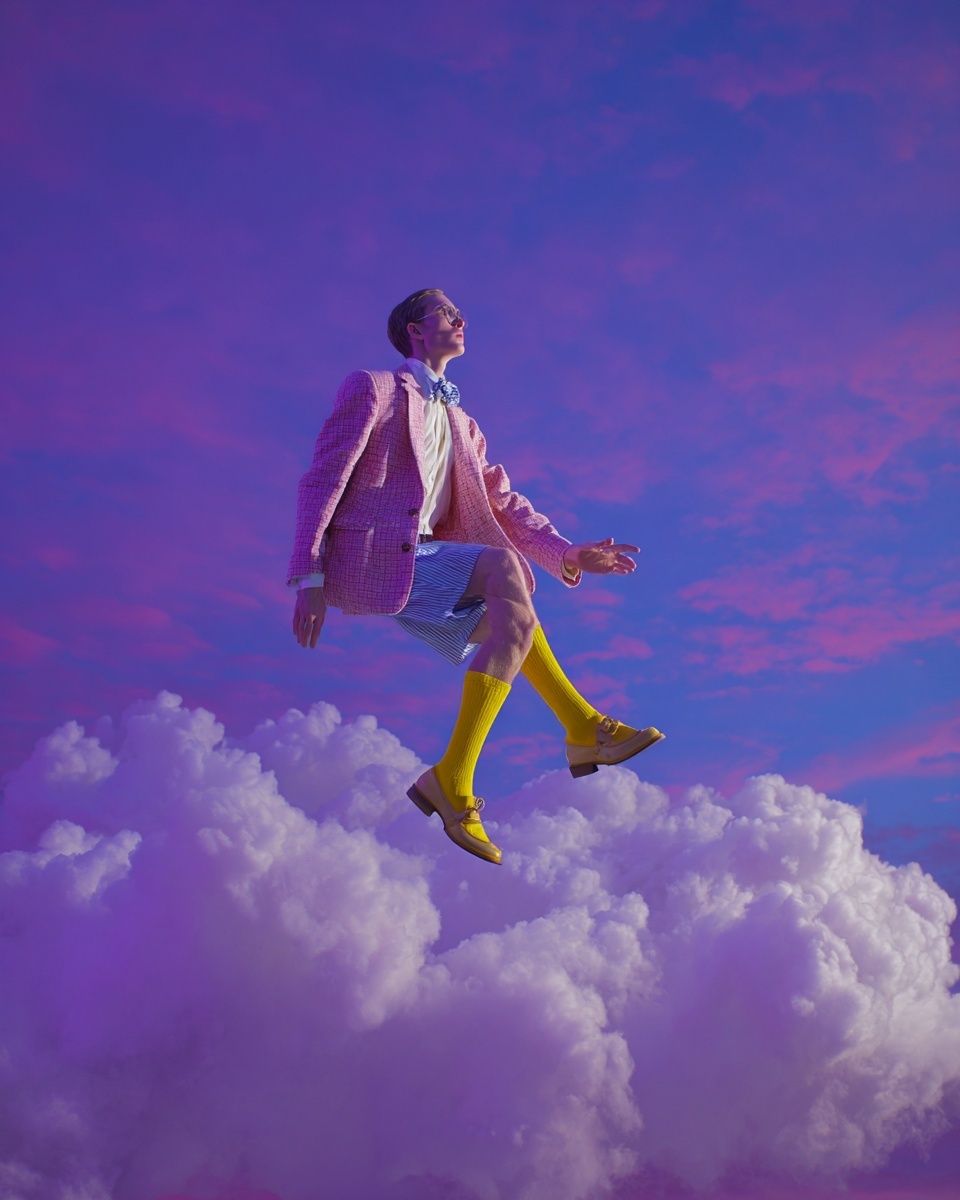 Surreal Fashion Model in Clouds — Art Print. poster — fine-art art