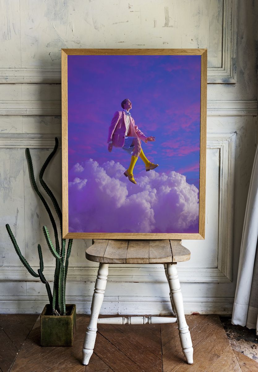 Surreal Fashion Model in Clouds — Art Print room preview
