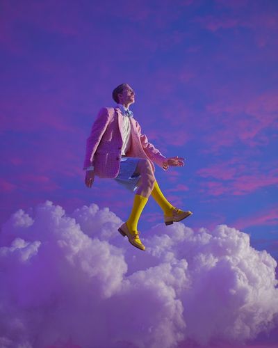 Surreal Fashion Model in Clouds — Art Print. poster