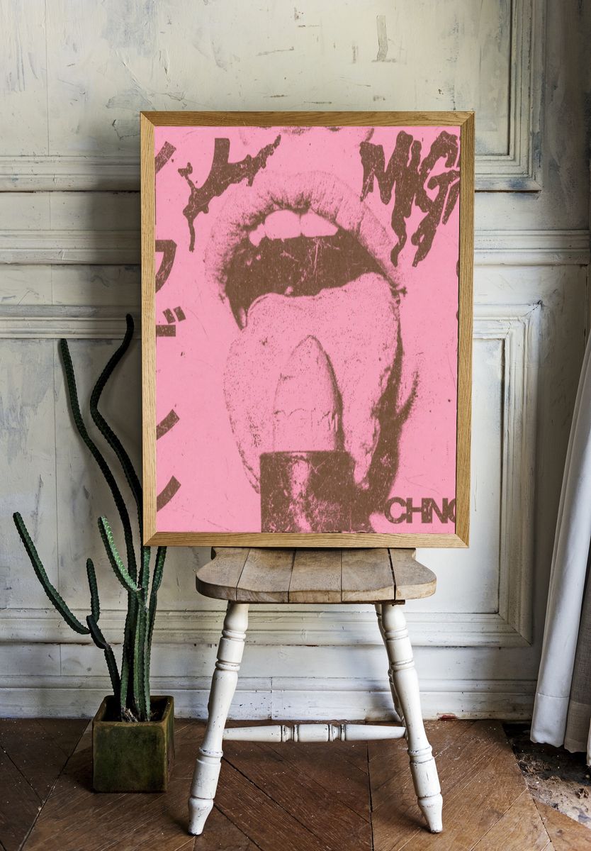 Pink Tongue Pop-Art Poster. — room view 1