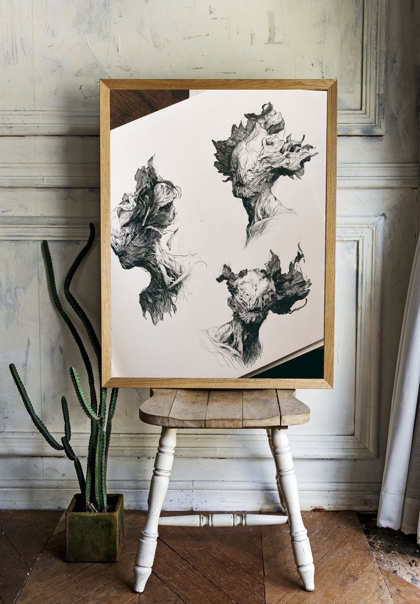 Surreal Ink Portrait Poster. — room view 1