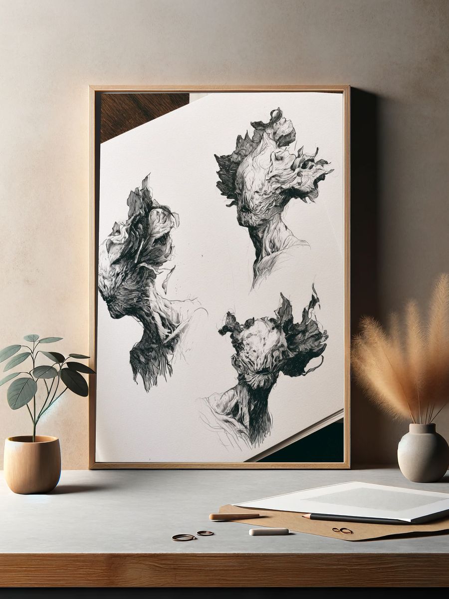 Surreal Ink Portrait Poster. — room view 2