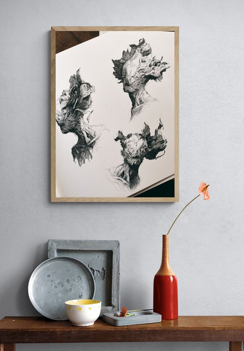 Surreal Ink Portrait Poster. — room view 3