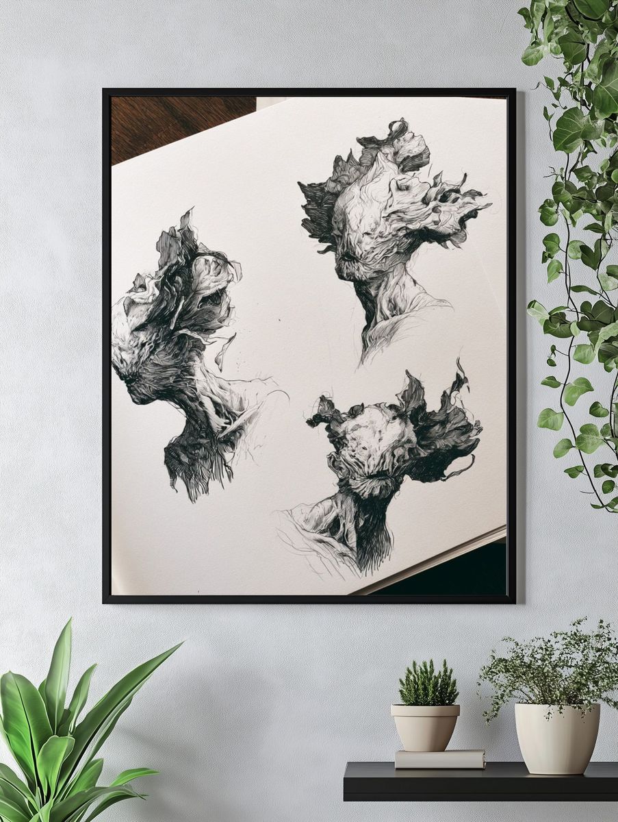 Surreal Ink Portrait Poster. — room view 4