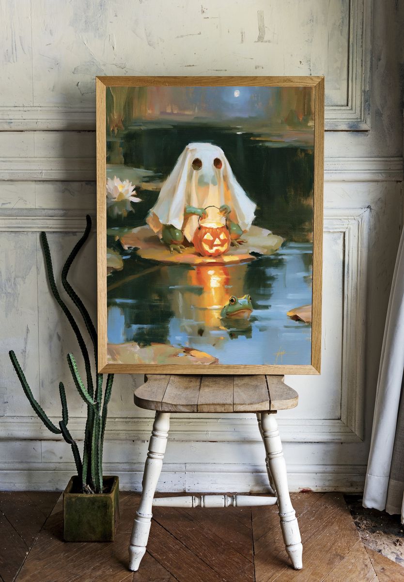 Halloween Ghost and Frog Pond Print. — room view 1