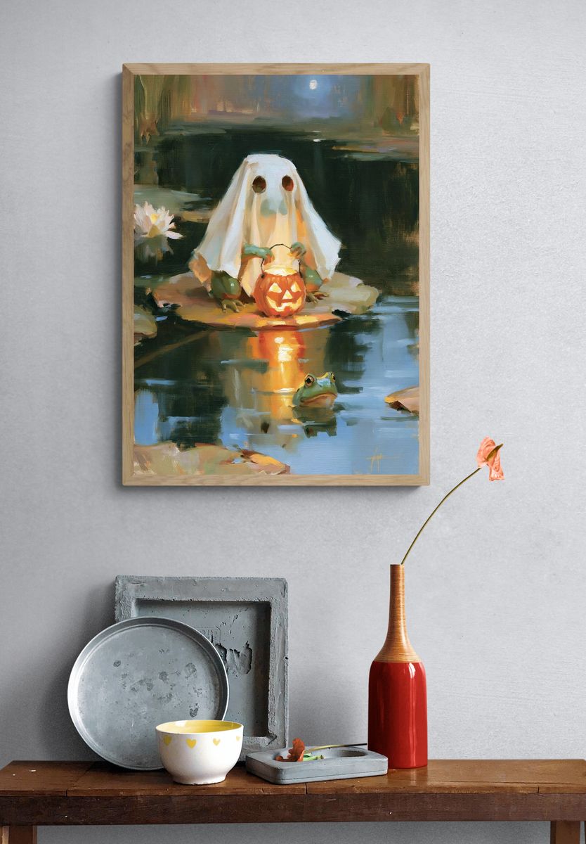 Halloween Ghost and Frog Pond Print. — room view 3