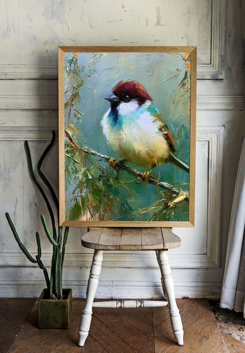 Colorful Sparrow Fine-Art Poster. — room view 1