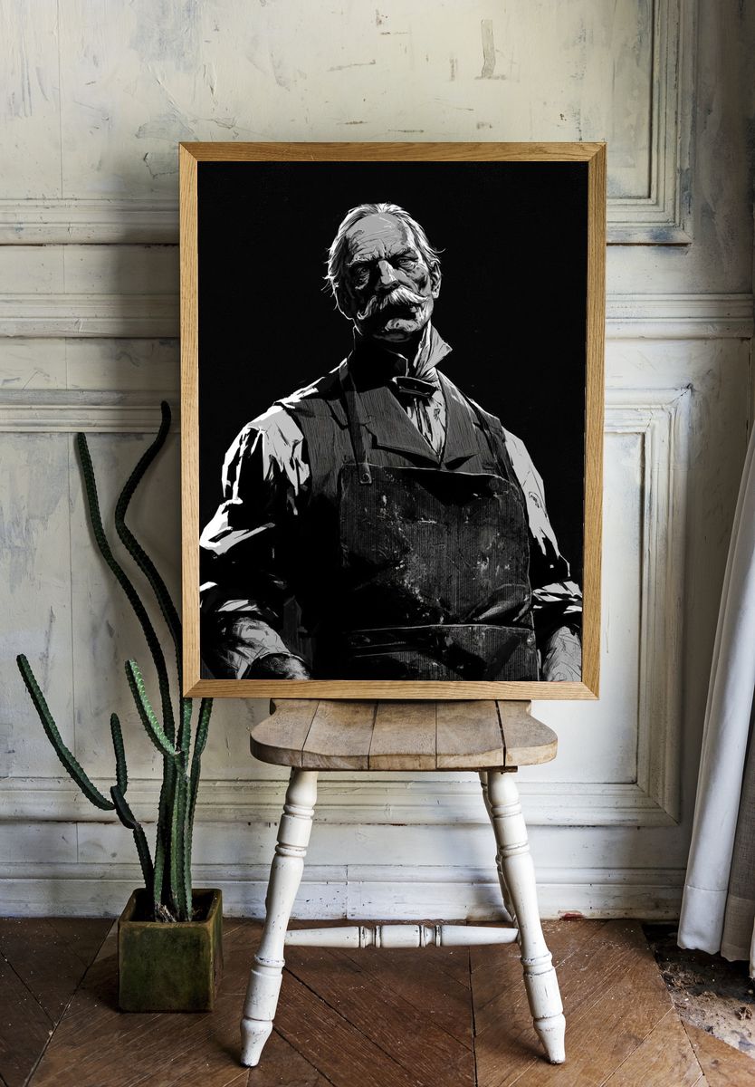 Vintage Butcher Portrait Print. — room view 1