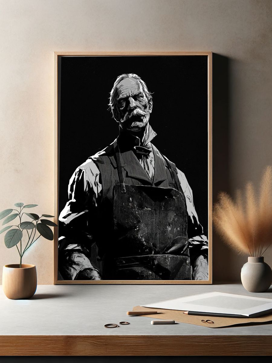 Vintage Butcher Portrait Print. — room view 2
