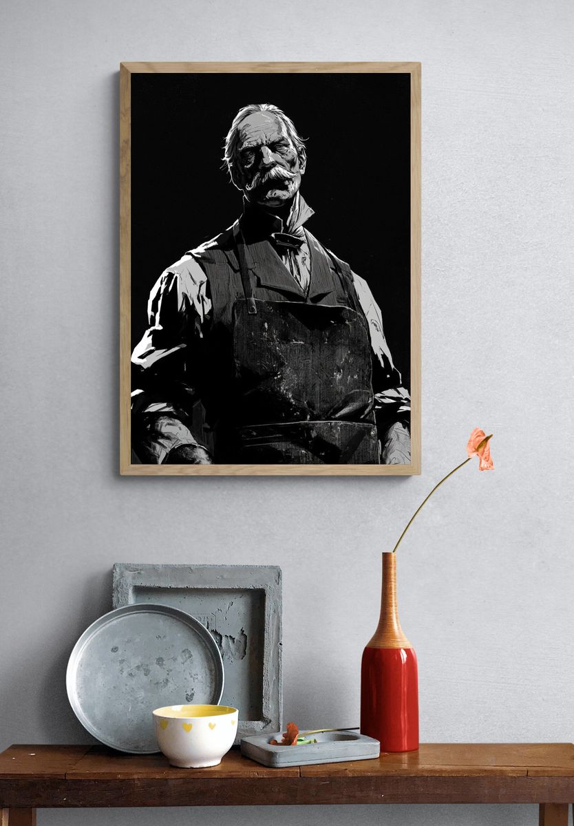 Vintage Butcher Portrait Print. — room view 3