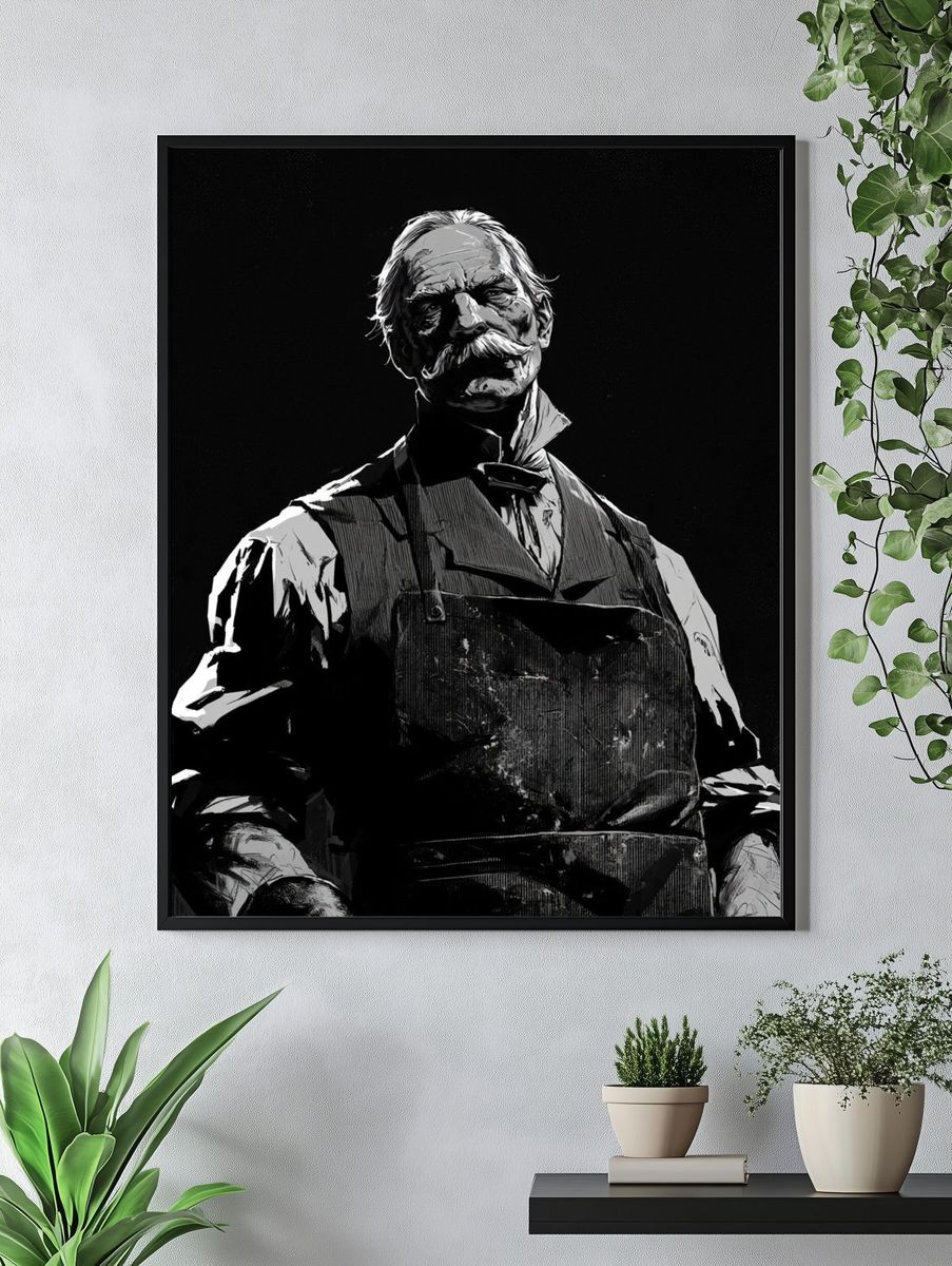 Vintage Butcher Portrait Print. — room view 4