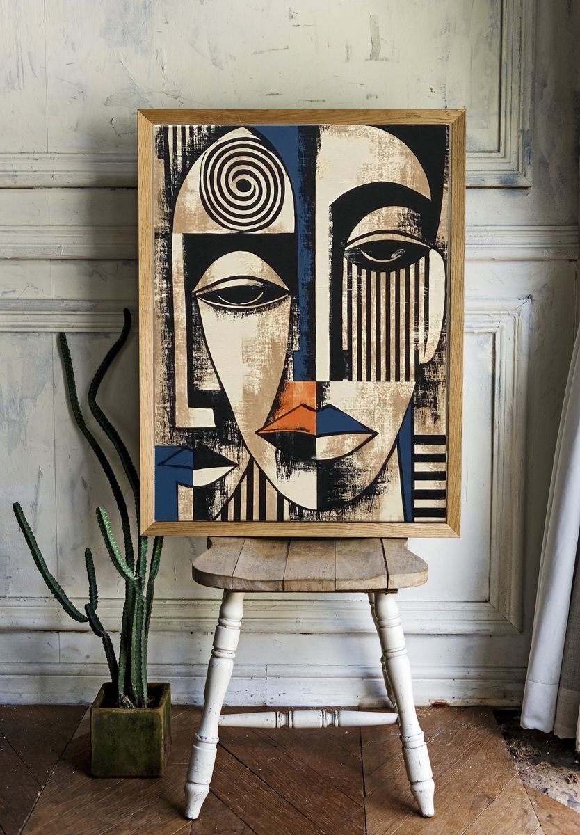 Abstract Faces Fine-Art Poster. — room view 1