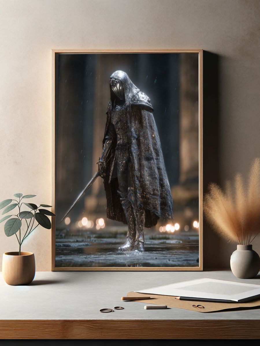 Mysterious Knight — Fantasy Art Print. — room view 2