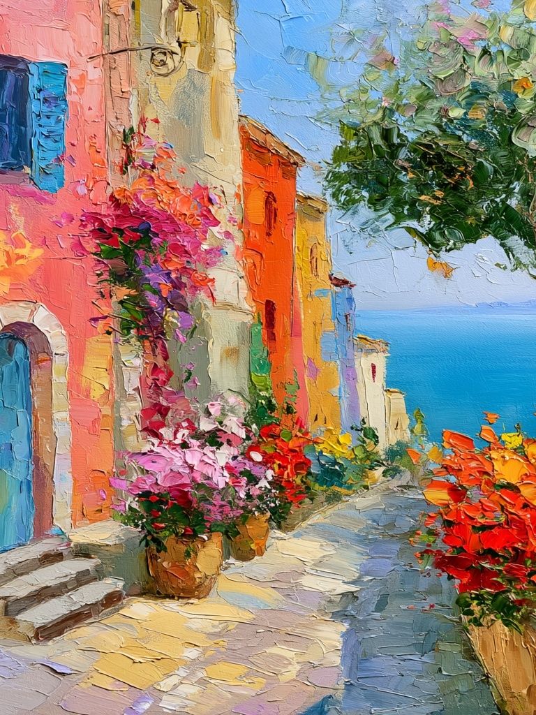 Mediterranean Seaside Village Print. poster detail
