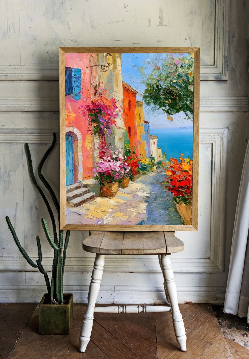Mediterranean Seaside Village Print. — room view 1