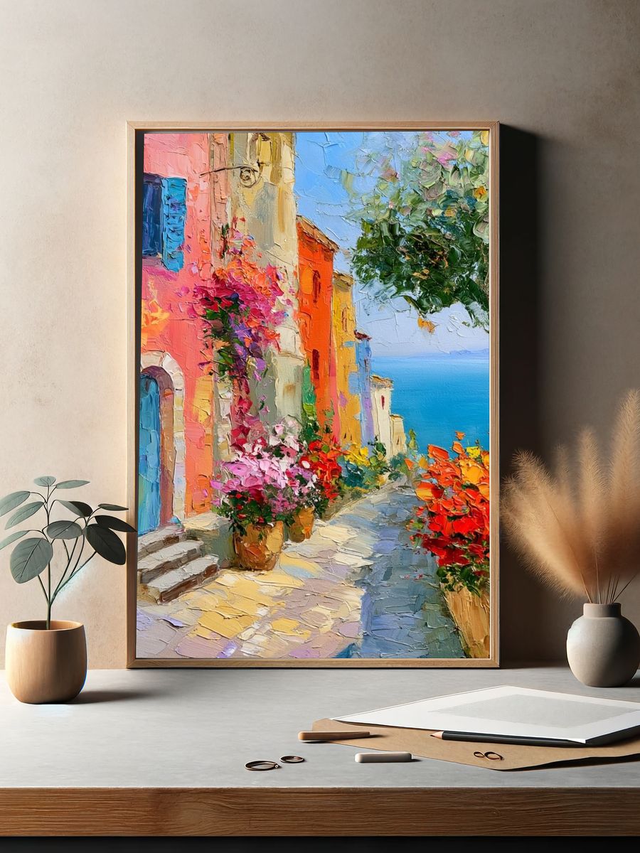 Mediterranean Seaside Village Print. — room view 2
