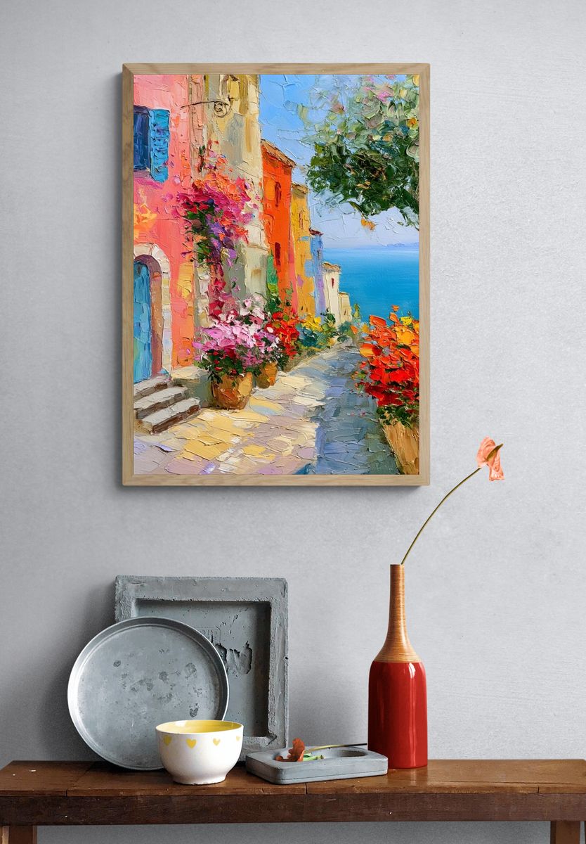 Mediterranean Seaside Village Print. — room view 3