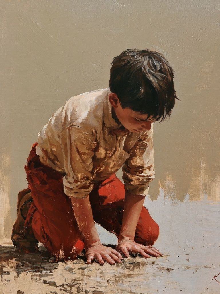 Boy Kneeling Fine-Art Print. poster — fine-art art