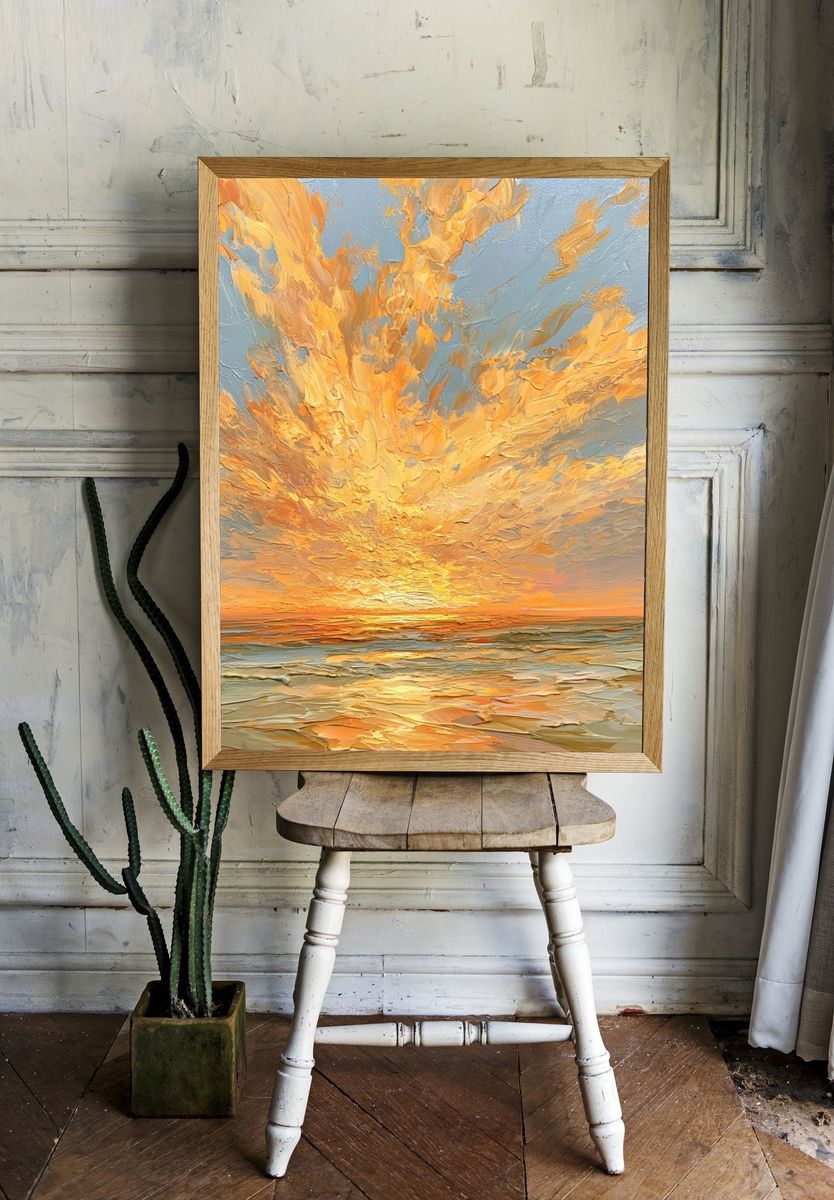 Golden Seascape Sunrise Print. — room view 1
