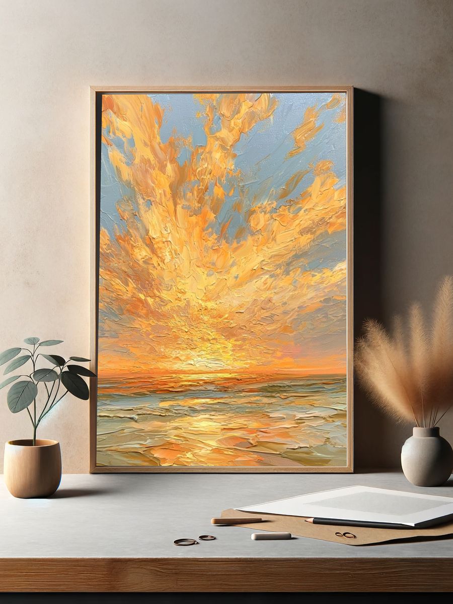 Golden Seascape Sunrise Print. — room view 2