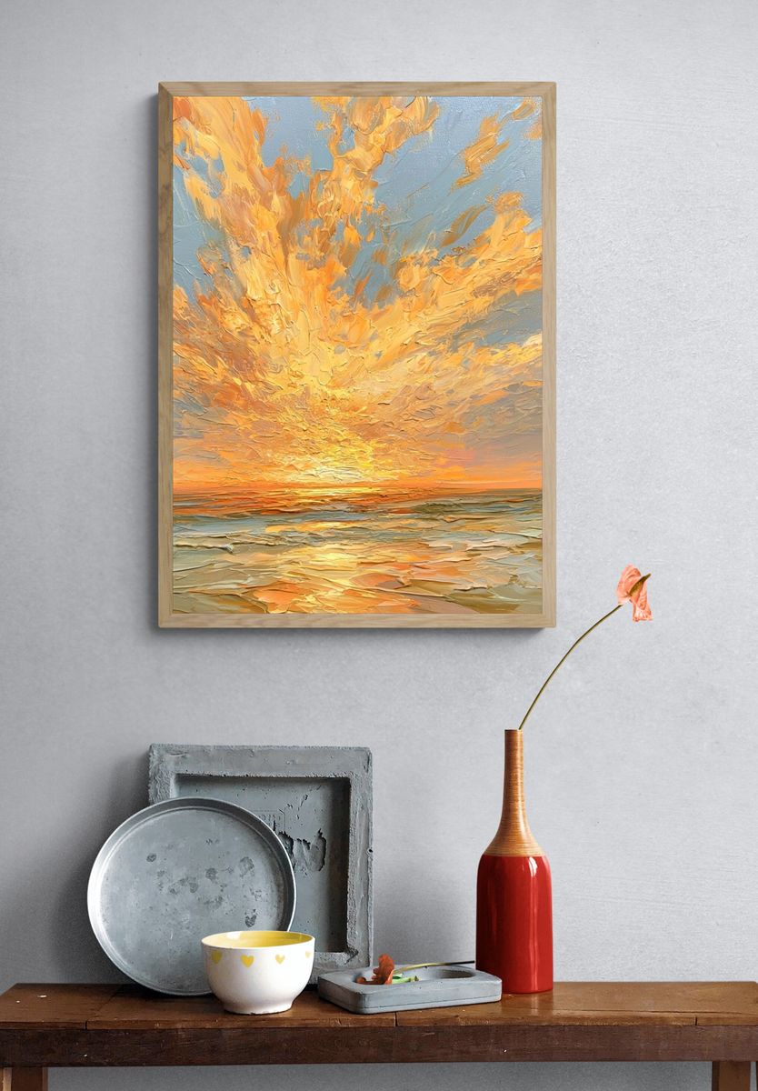 Golden Seascape Sunrise Print. — room view 3