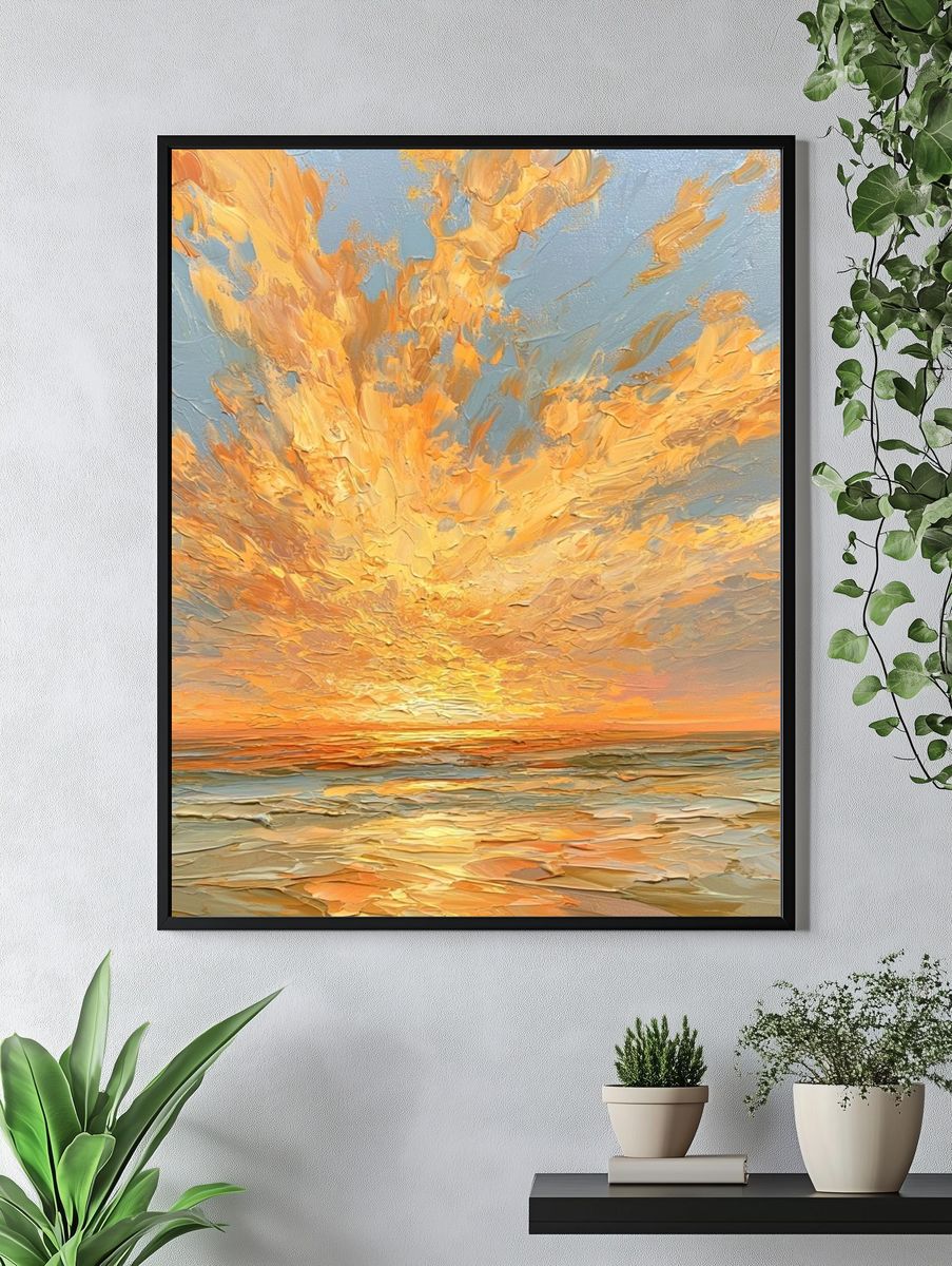 Golden Seascape Sunrise Print. — room view 4