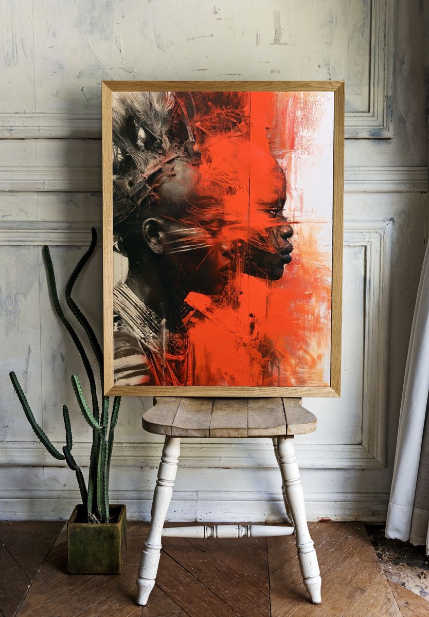 Abstract Tribal Portrait Print. — room view 1