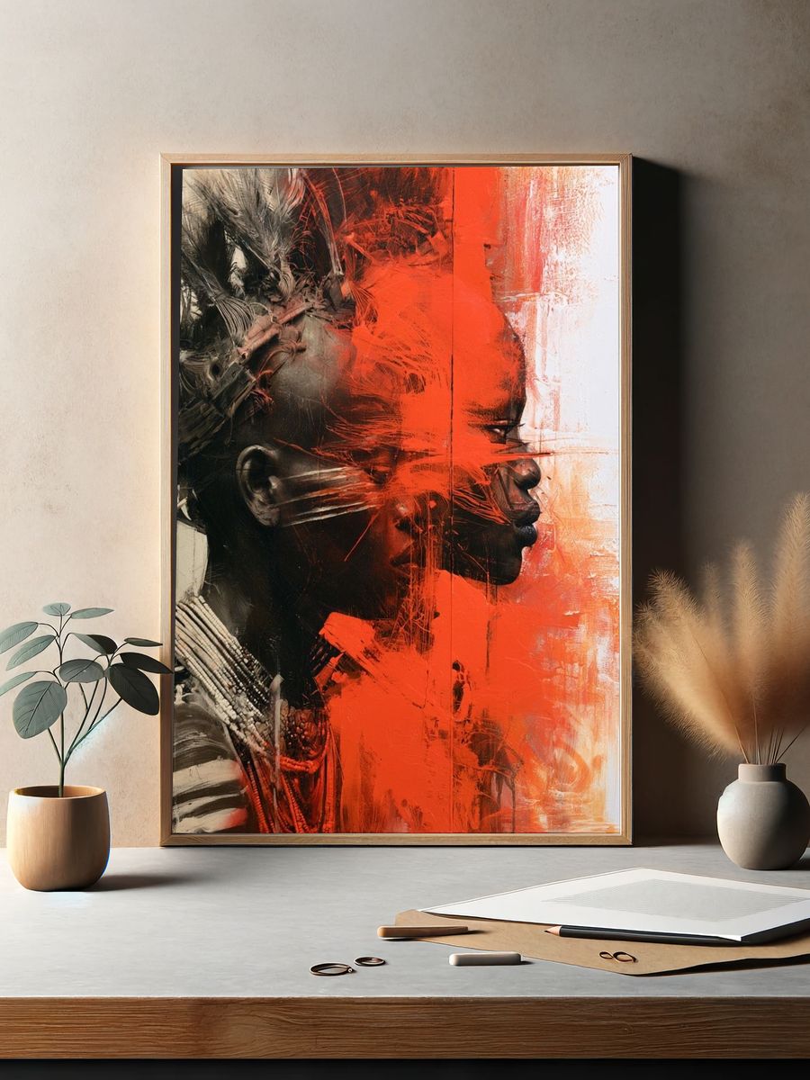 Abstract Tribal Portrait Print. — room view 2