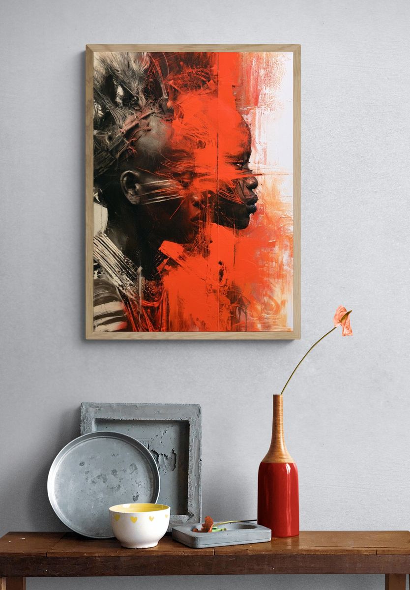Abstract Tribal Portrait Print. — room view 3