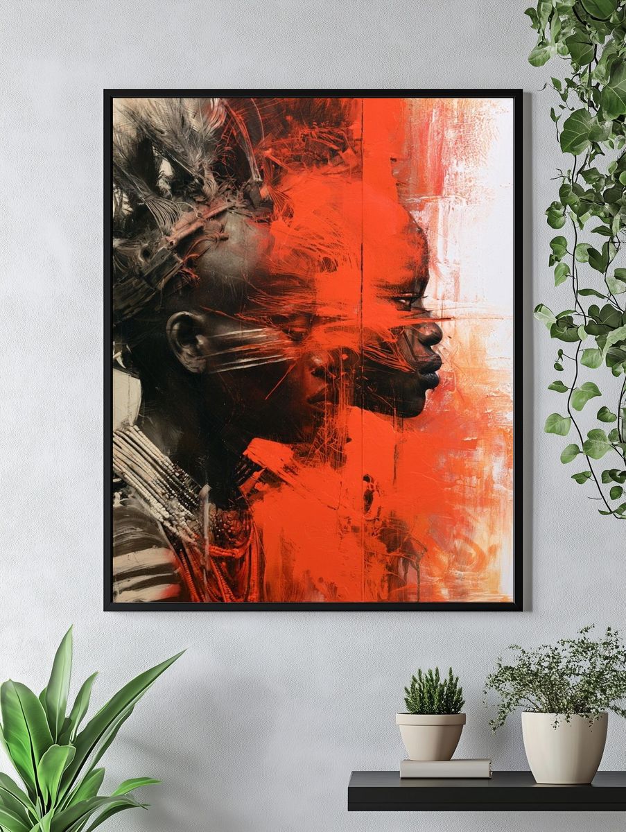 Abstract Tribal Portrait Print. — room view 4