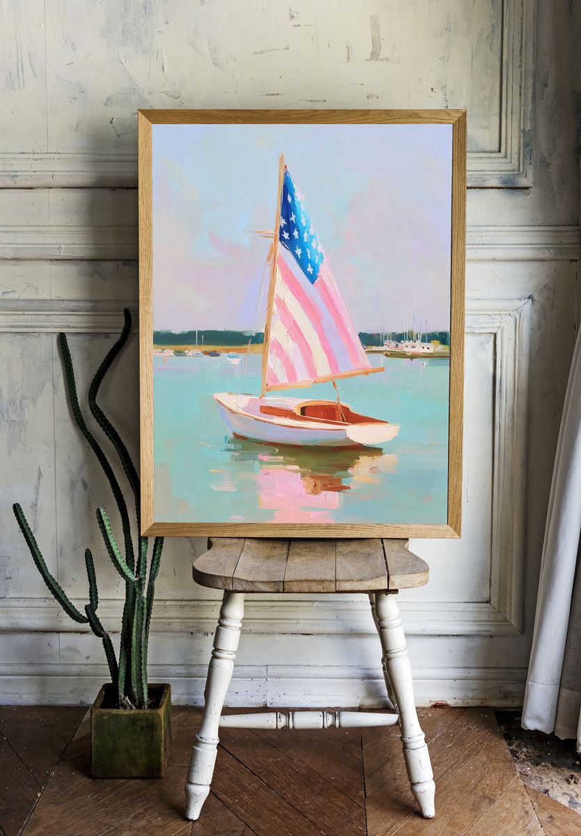 American Sailboat Harbor Print. room preview