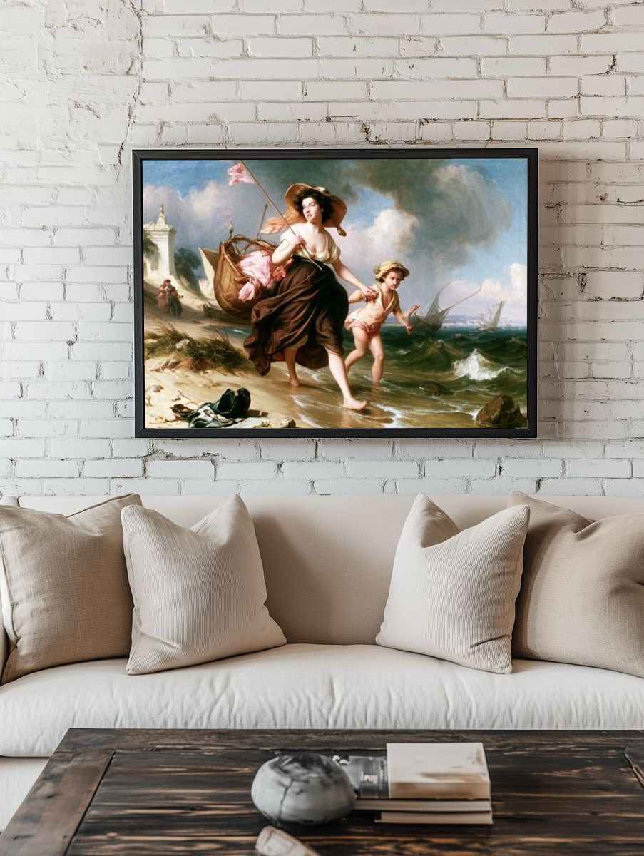 Seaside Mother and Child Painting Poster. room preview