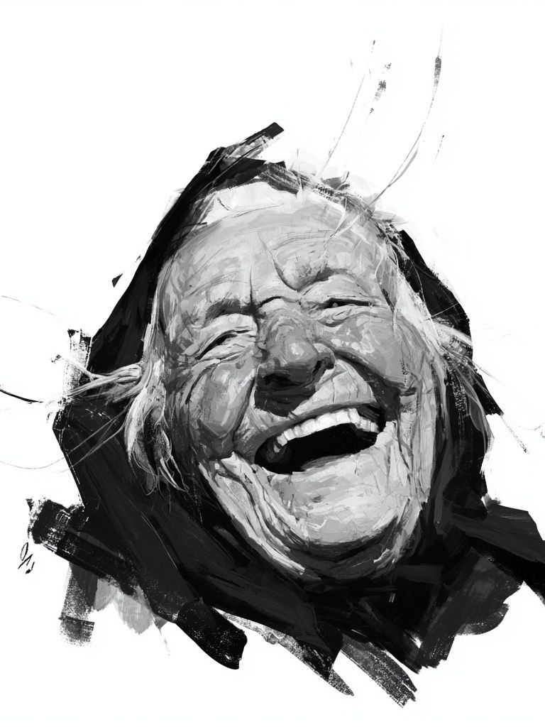 Laughing Elder Portrait Print. poster detail
