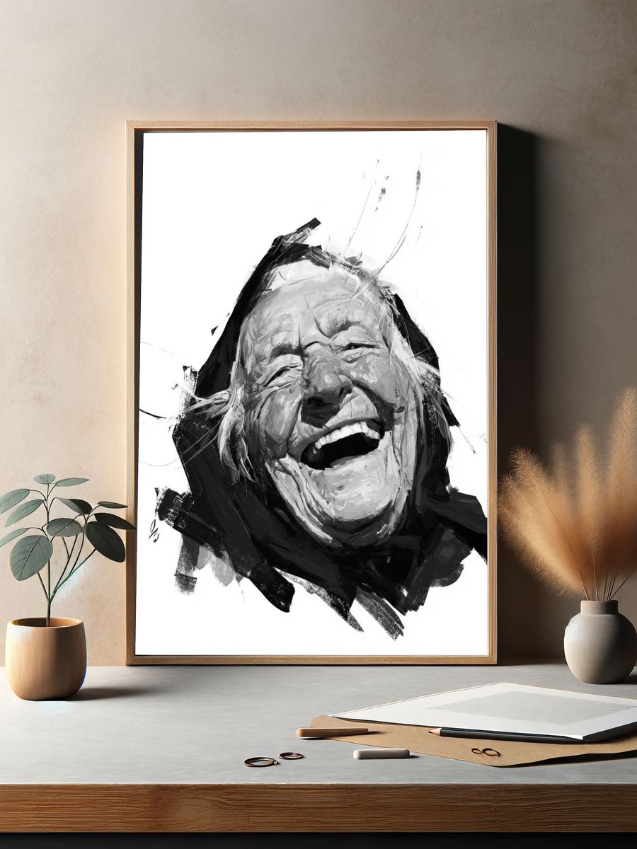 Laughing Elder Portrait Print. — room view 2